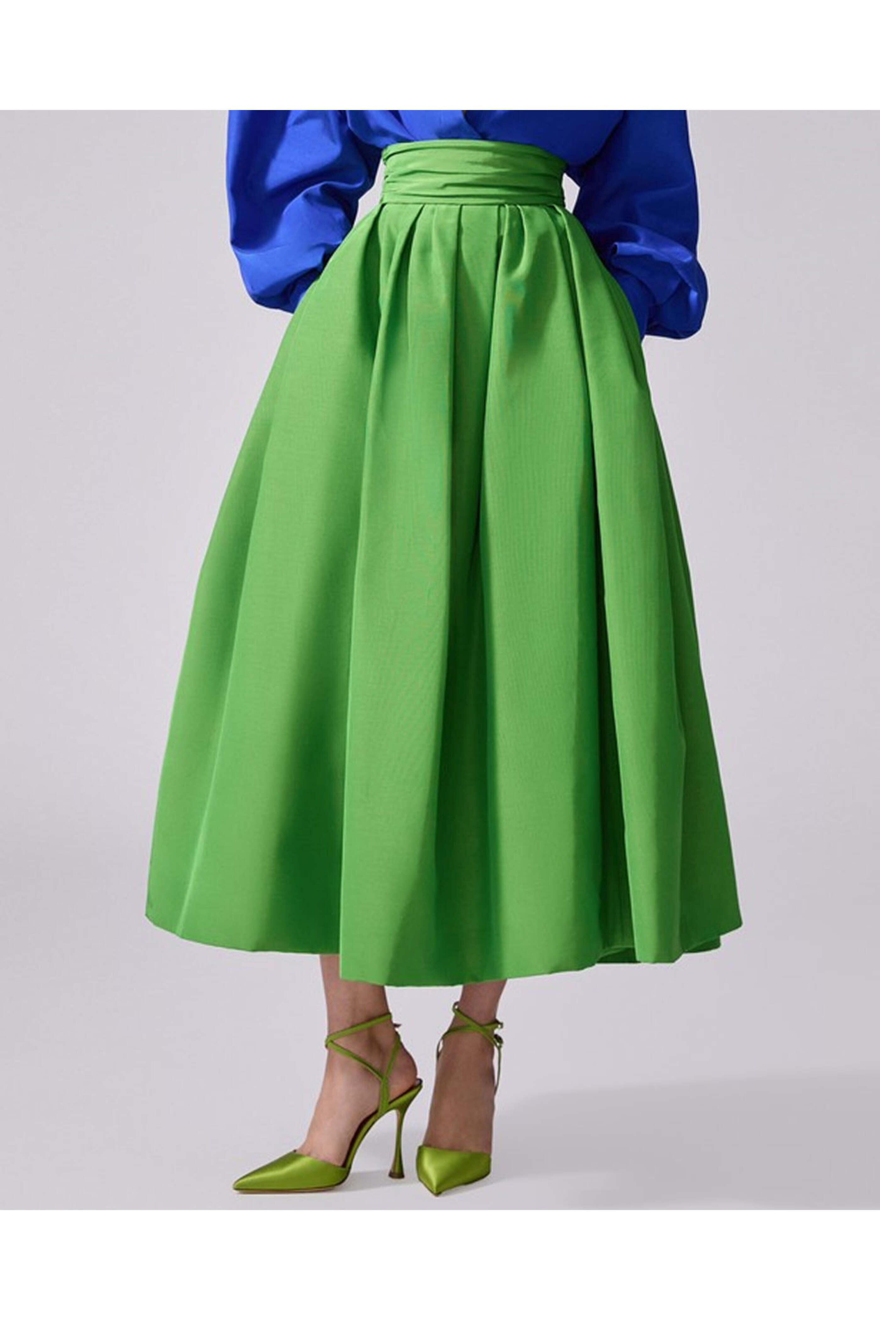 Carolina Herrera - Lawn Green Cummberbund Midi Skirt