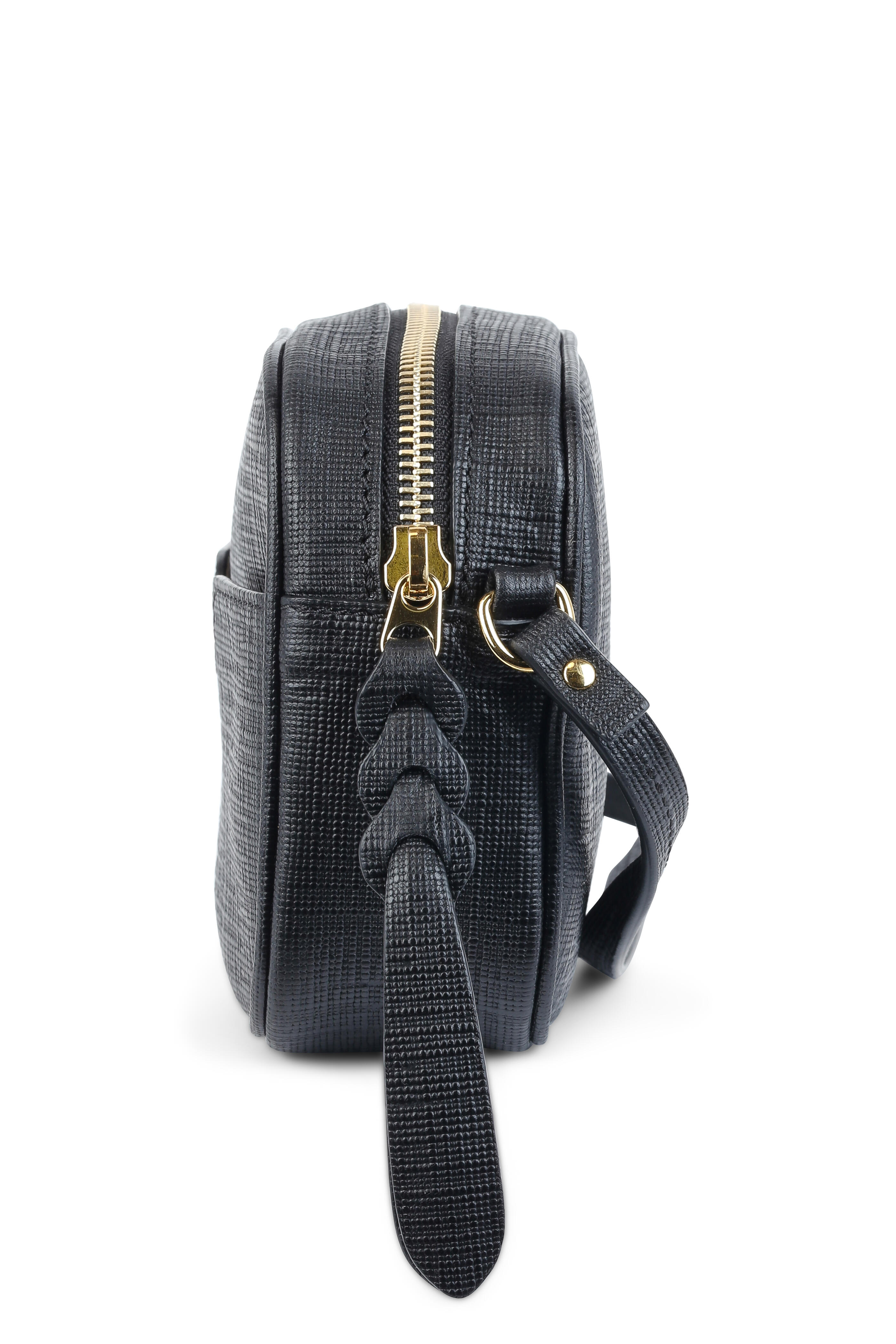 McQueen - Black Textured Embossed Leather Camera Crossbody