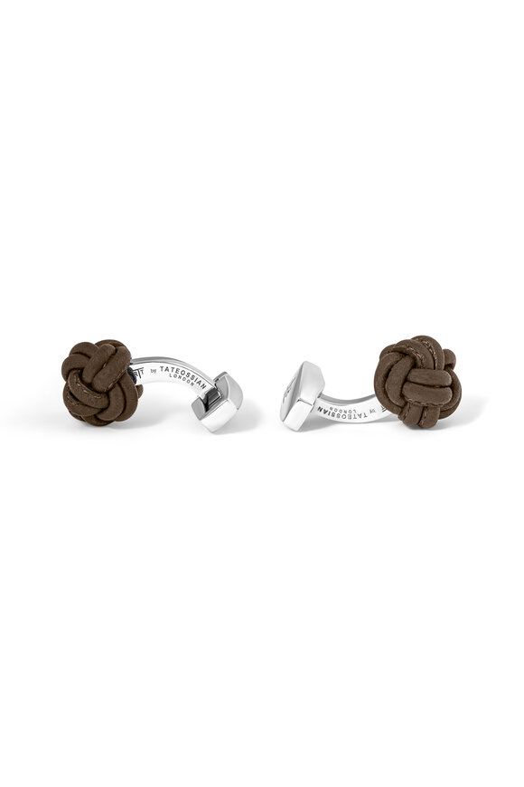 Tateossian - Royal Brown Leather Cable Knot Cufflinks 