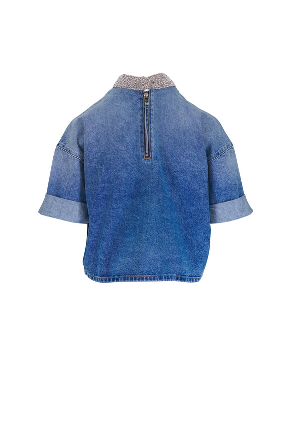 TWP Ex T Crystal Collar Vintage Wash Denim Top - view 3