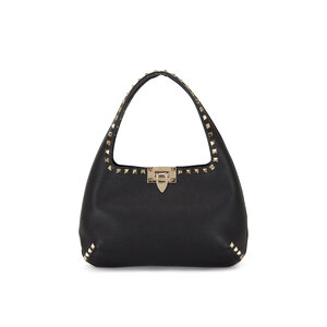 ショルダーバッグ・ポシェット VALENTINO GARAVANI BLACK ROCKSTUD MINI HOBO BAG Mini Rockstud Hobo Bag In Grainy Calfskin for Woman in Black