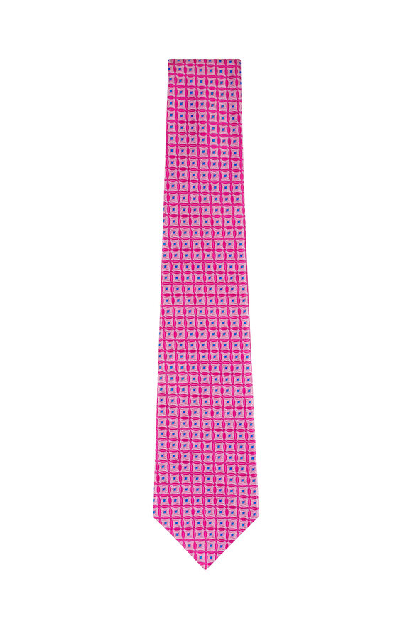 Kiton Pink Geometric Print Silk Necktie - view 1