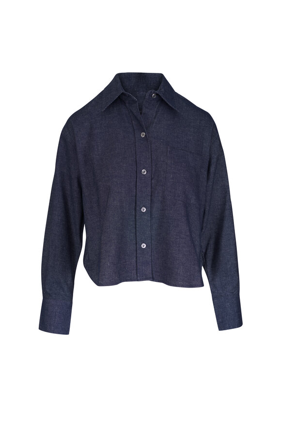 Vince Indigo Chambray Crop Button Up Shirt