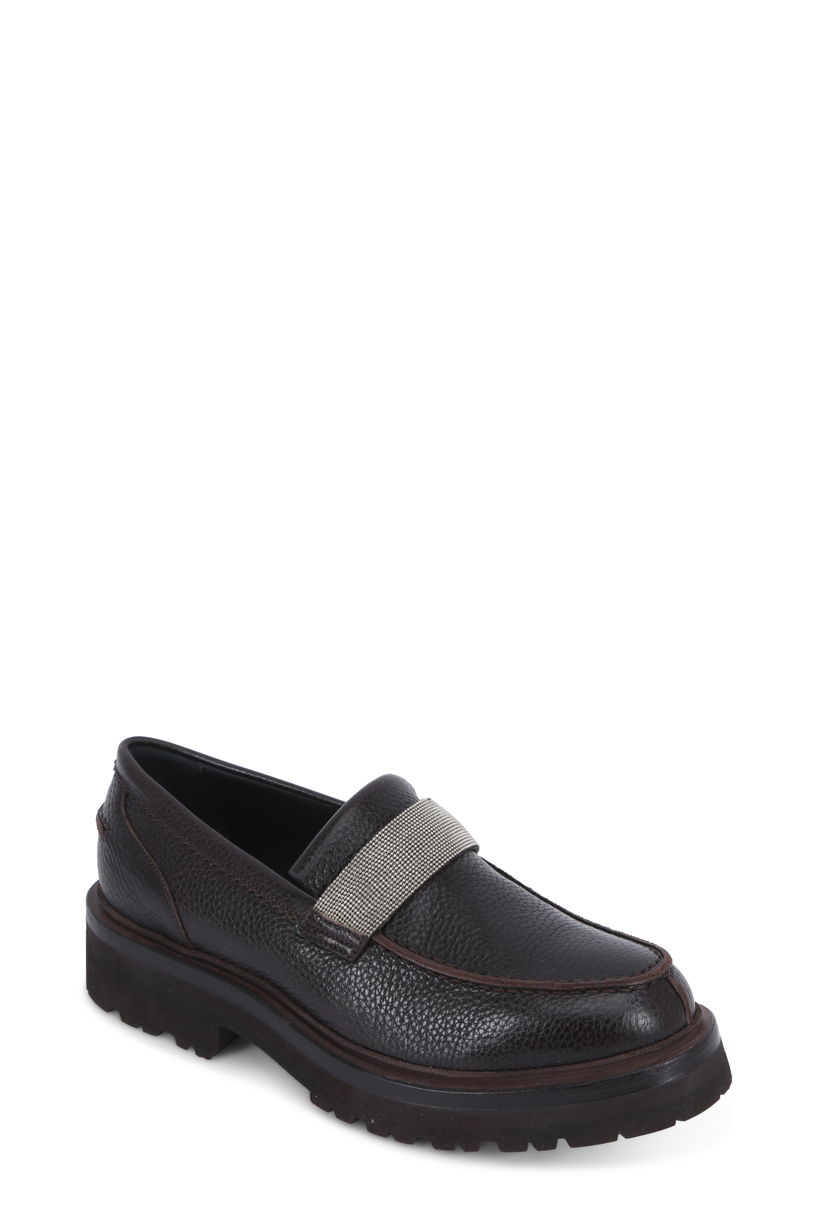 Brunello Cucinelli - Espresso Leather Lug Sole Monili Loafer, 40mm