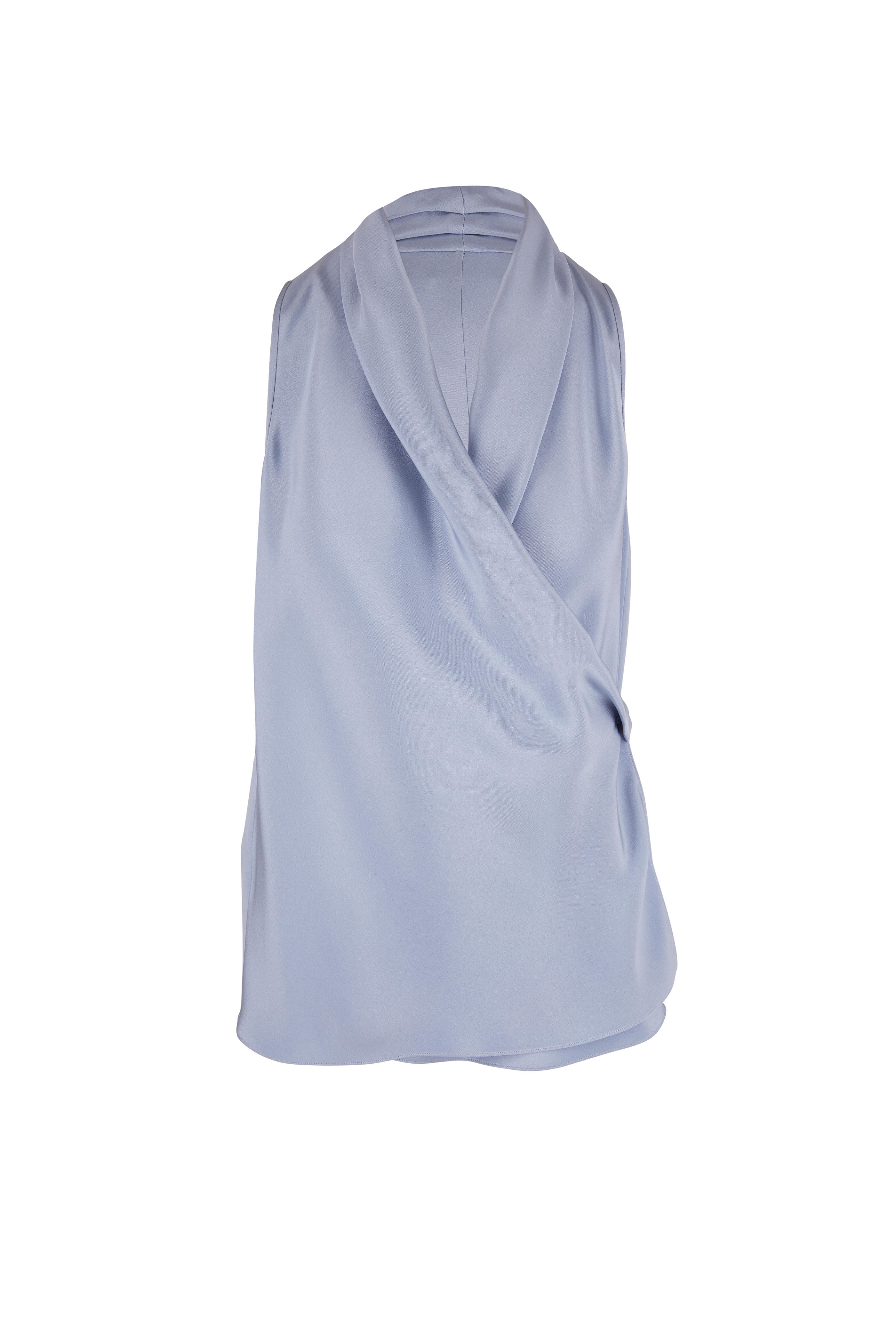 Giorgio Armani - Twilight Blue Silk Draped Top | Mitchell Stores