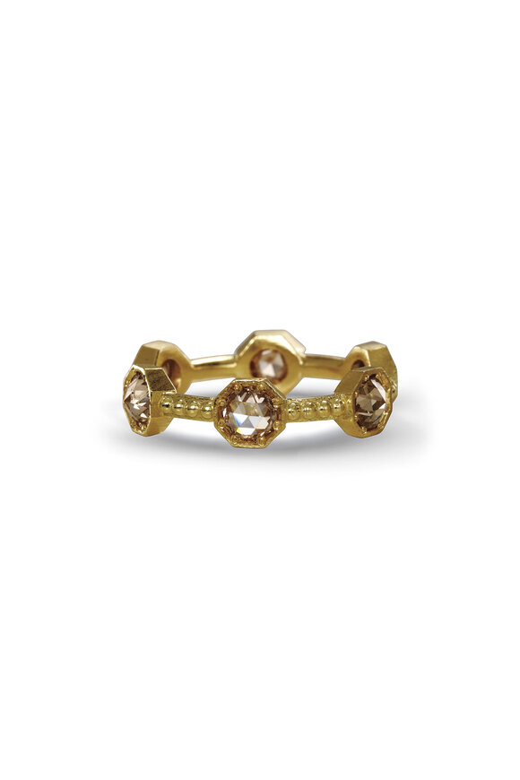 Sylva & Cie 18k Rose Gold Champagne Diamond Caviar Stack Band - view 1