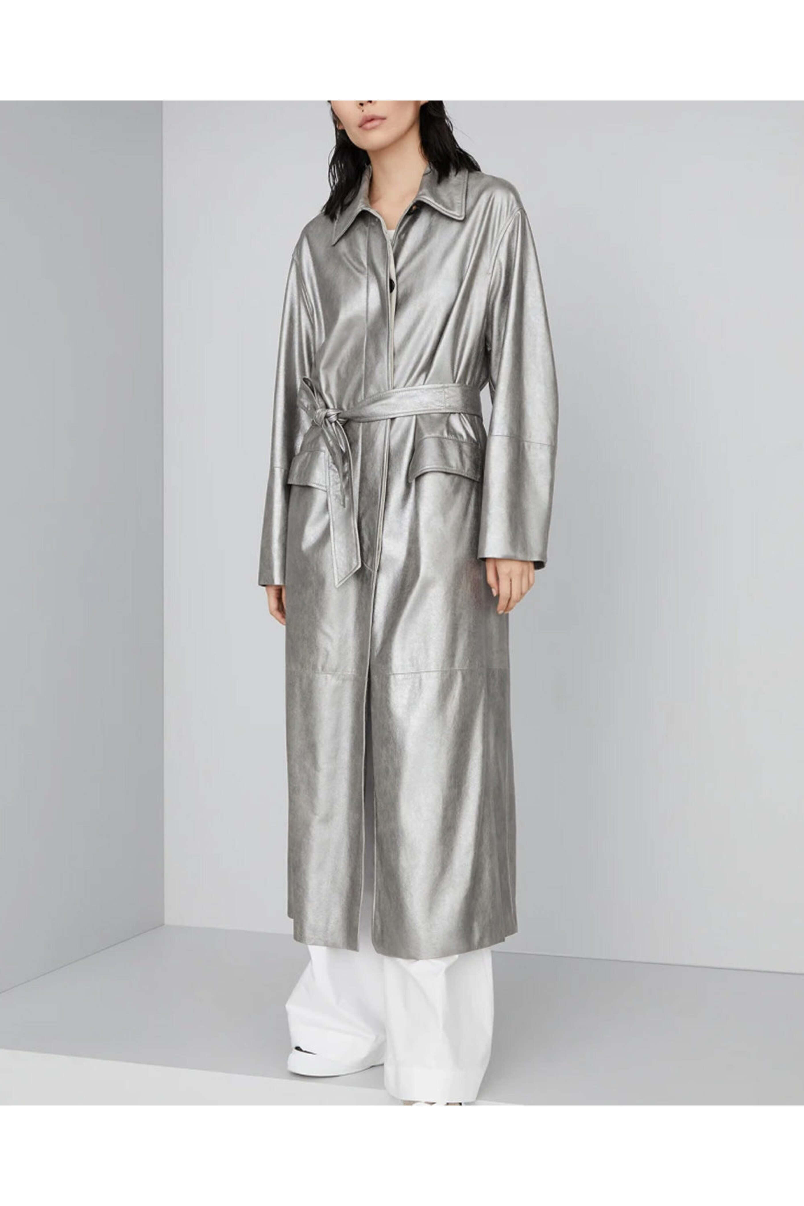 トレンチコート BRUNELLO CUCINELLI TRENCH COAT WITH JEWEL DETAIL Brunello Cucinelli - Steel Metallic Leather Trench Coat