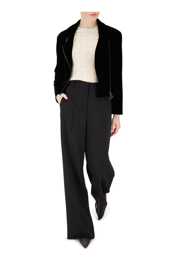 Akris - Black Wool Wide Leg High-Rise Pant