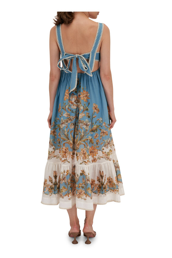 Zimmermann - Chintz Blue Floral Tiered Midi Dress