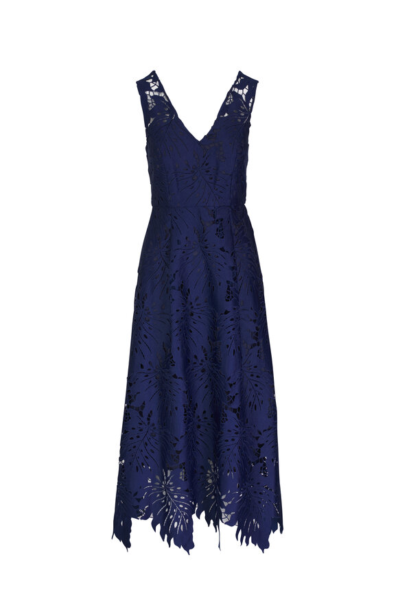 Sachin + Babi Miuccia Navy Palm Leaf Lace Dress 