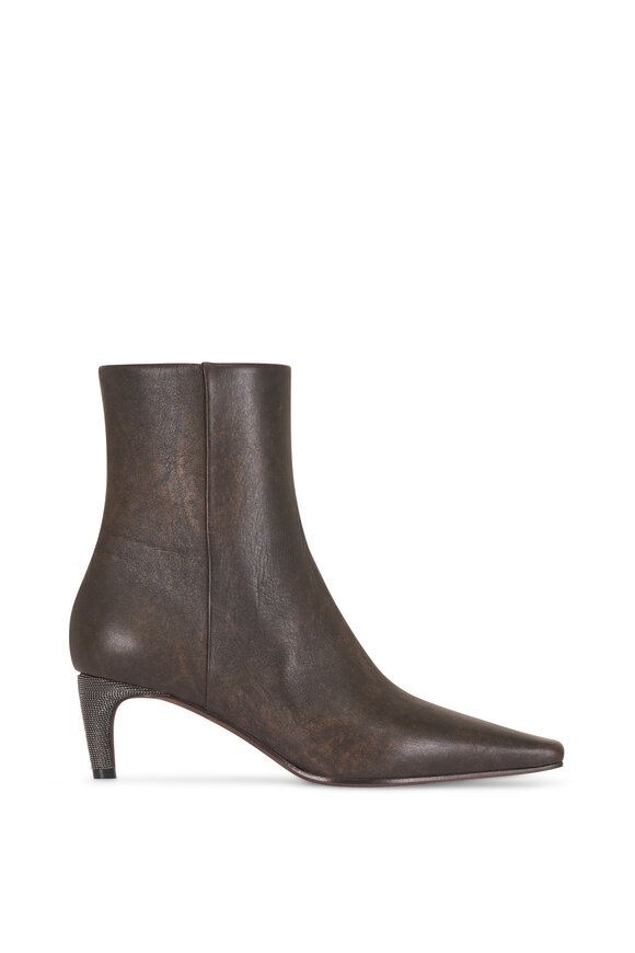 Brunello Cucinelli Brown Leather Monili Heel Ankle Boot, 50mm - view 4