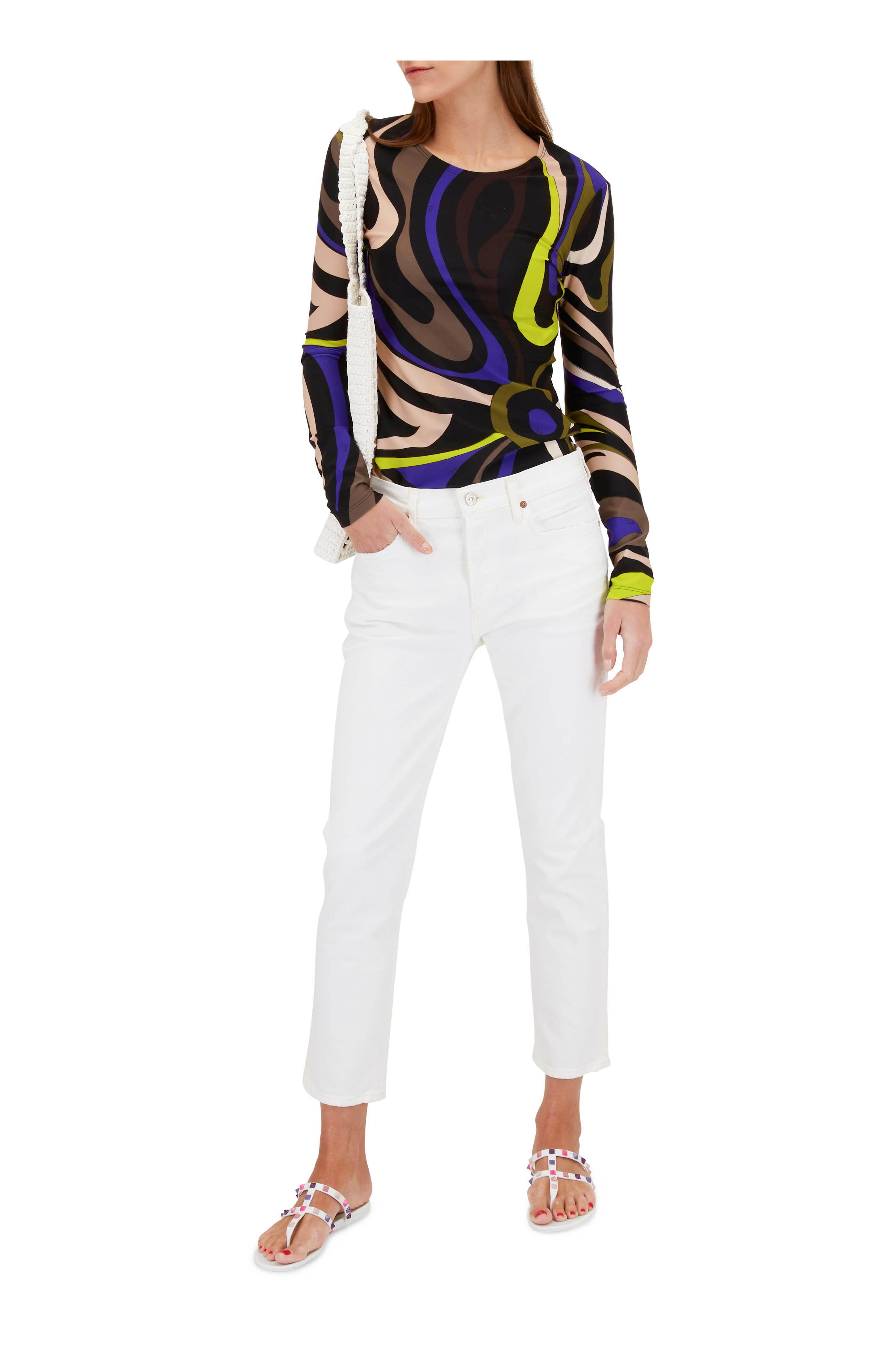 Valentino Garavani - White & Pink Multi Summer Rockstud Flat Sandal