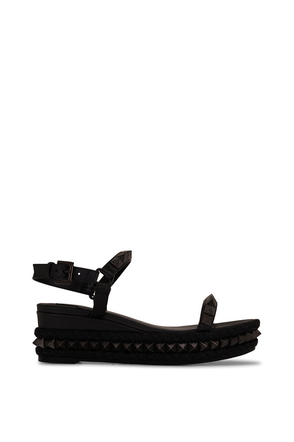 Christian Louboutin - Pyraclou Black Glitter Rockstud Espadrille, 60mm