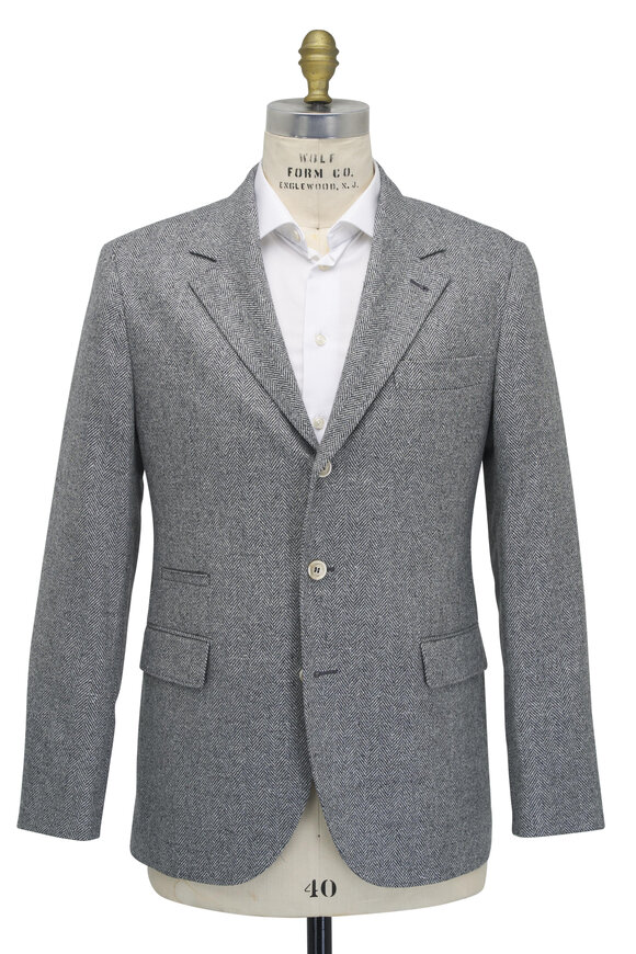 Brunello Cucinelli - Herringbone Light Gray Wool Blended Sportcoat