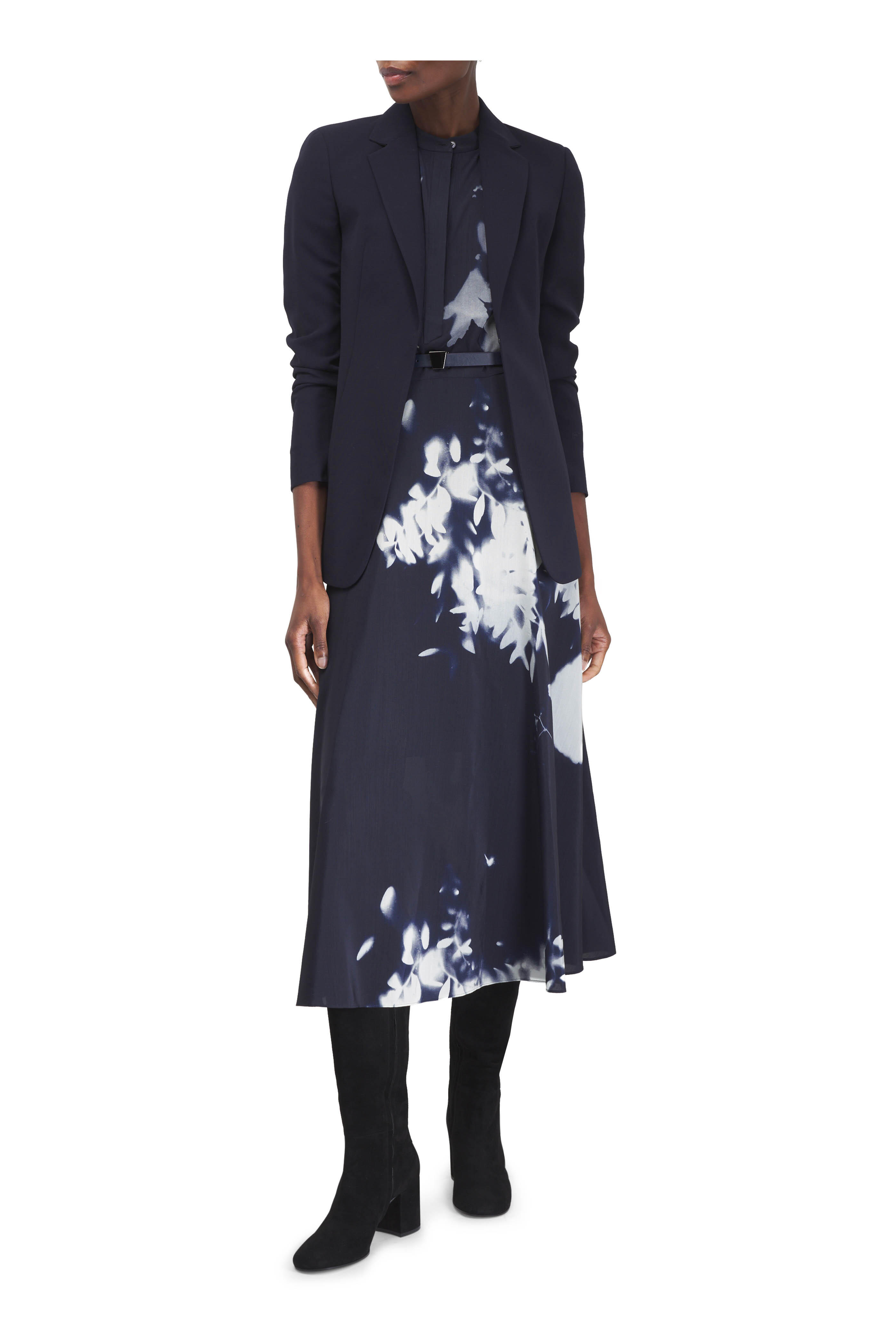 Akris - Blue Wildflower Belted Midi Dress