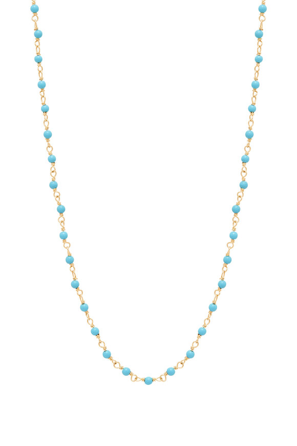 Kai Linz - Yellow Gold Turquoise Bead Chain Necklace