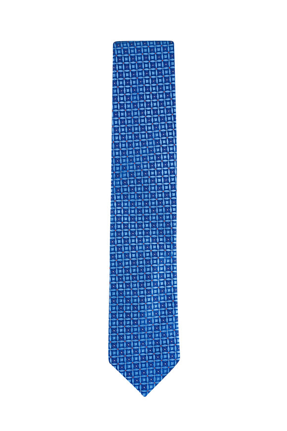 Eton Medium Blue Floral Medallion Woven Silk Necktie - view 1