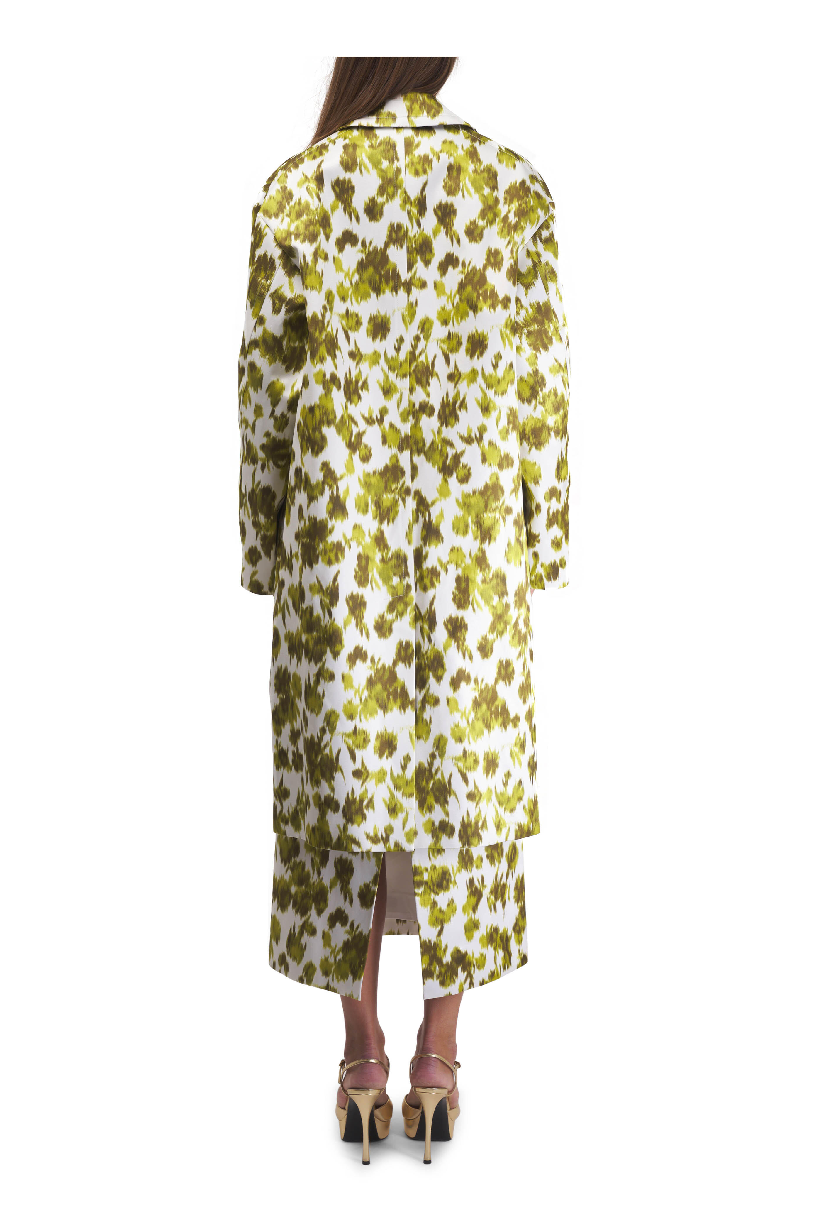 Michael Kors Collection - Floral Moss & White Satin Pencil Skirt