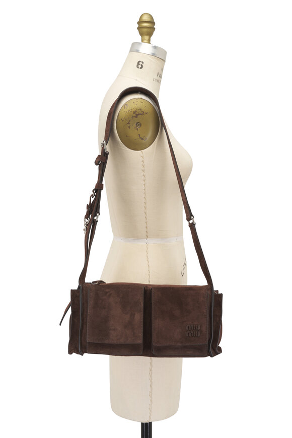 Miu Miu Utilitaire Dark Brown Suede Shoulder Bag - view 6