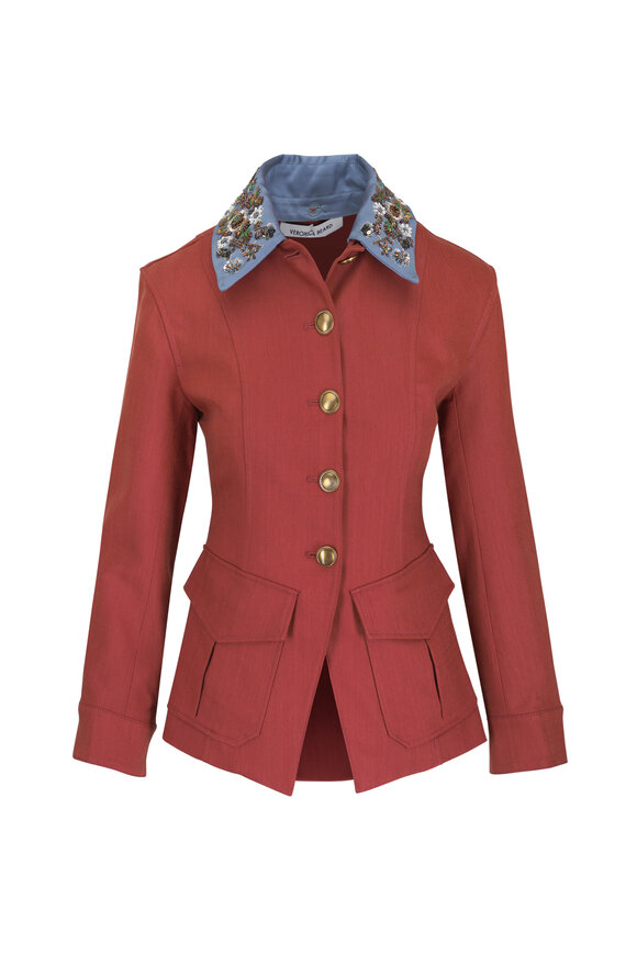 Veronica Beard Laramie Rust Beaded Collar Tailored Dickey Jacket - view 1