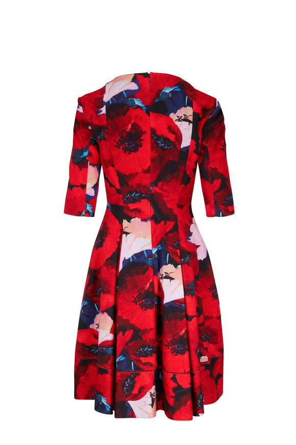 Talbot Runhof - Red Poppies Cotton Piqué Dress 