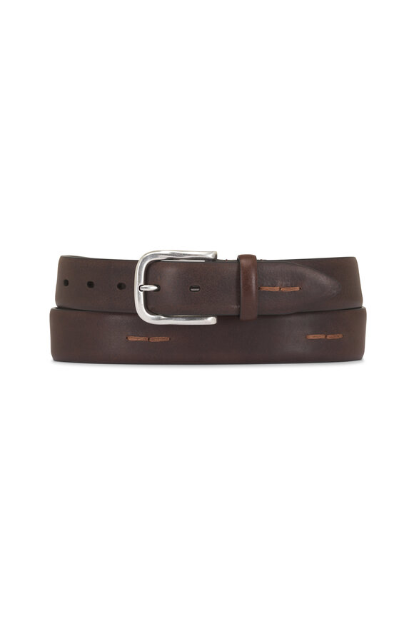 Veneta Cinture Brown Leather Embroidered Belt
