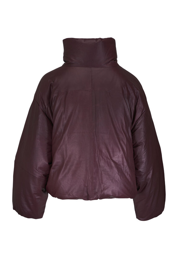TWP Burgundy Raglan Leather Puffer Coat - view 4