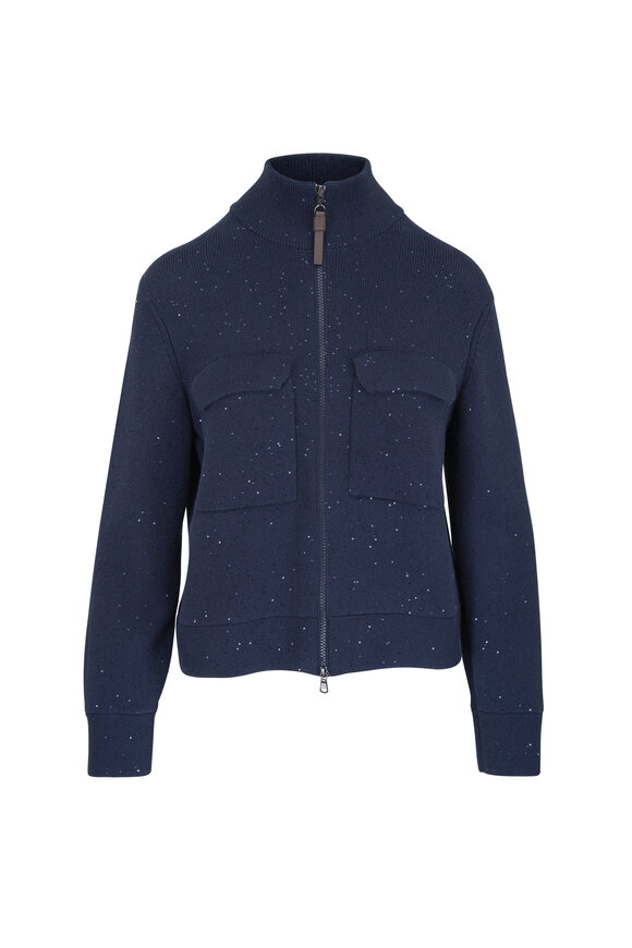 Brunello Cucinelli Blue Abyss Diamond Yarn Double Knit Jacket - view 1