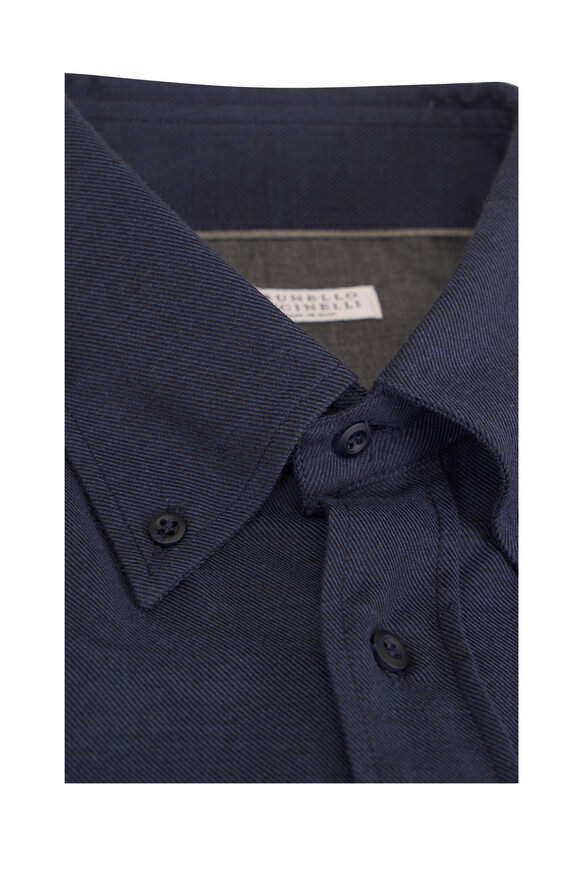 Brunello Cucinelli Navy Cotton & Cashmere Sport Shirt - view 2