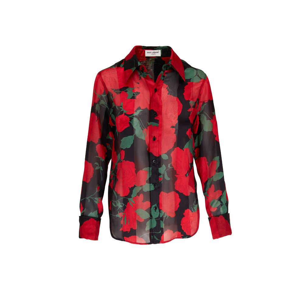 【送料&関税込】Saint Laurent Printed Silk Blend Blouse Saint Laurent Blouse in Silk Charmeuse | Saks Fifth Avenue