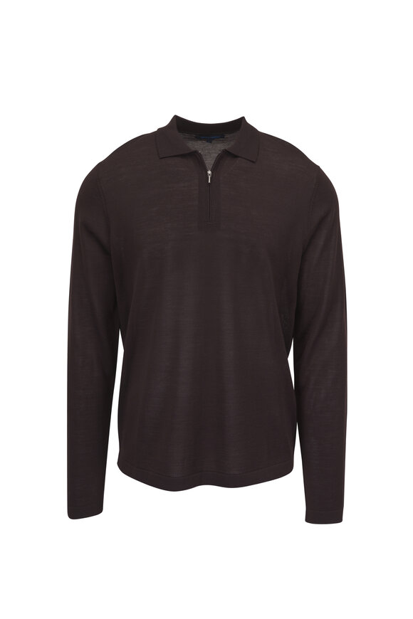 Patrick Assaraf Walnut Merino Quarter Zip Polo Sweater