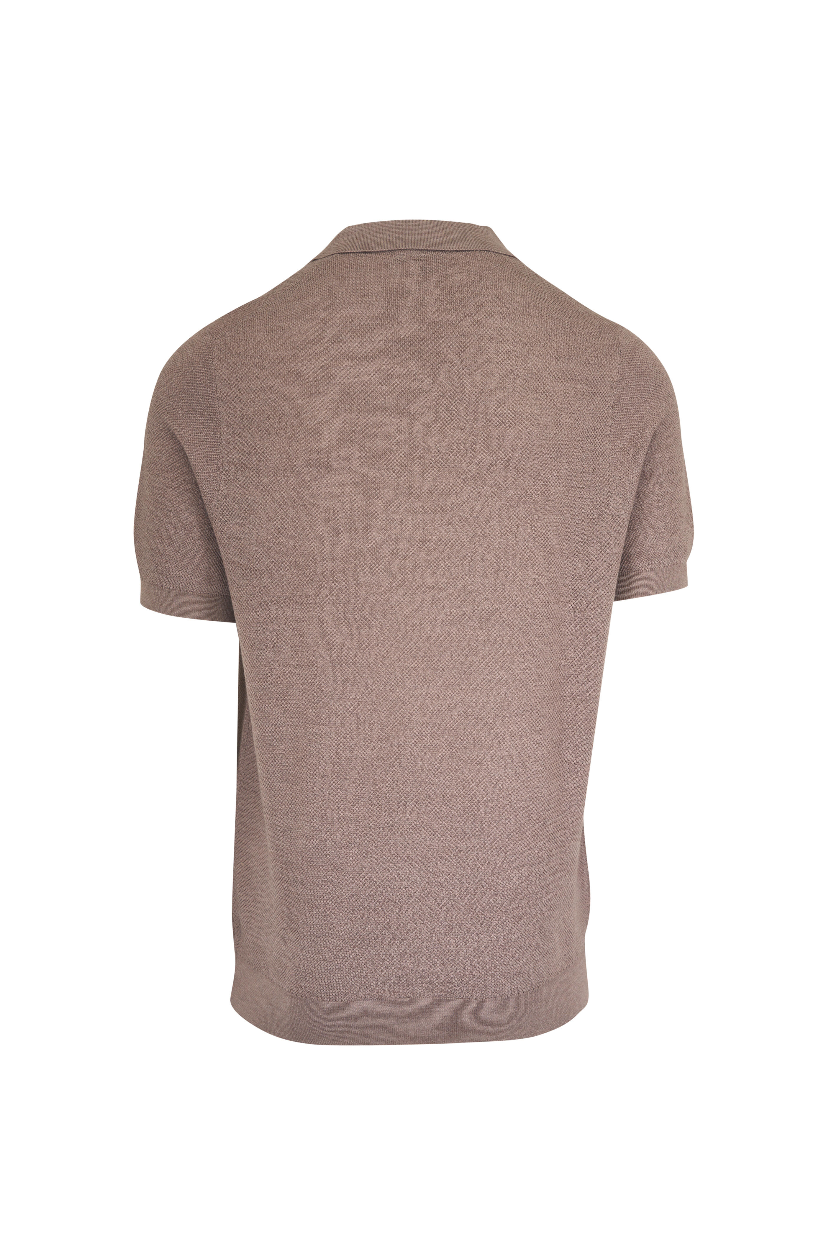 Patrick Assaraf - Khaki Wool & Silk Johnny Collar Polo - view 2