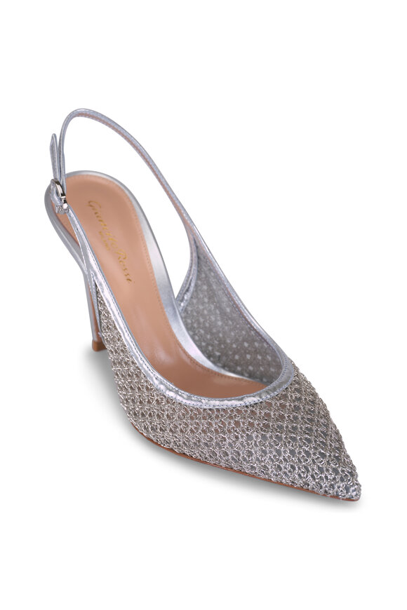 Gianvito Rossi Nikki Silver Leather & Mesh Slingback, 95mm