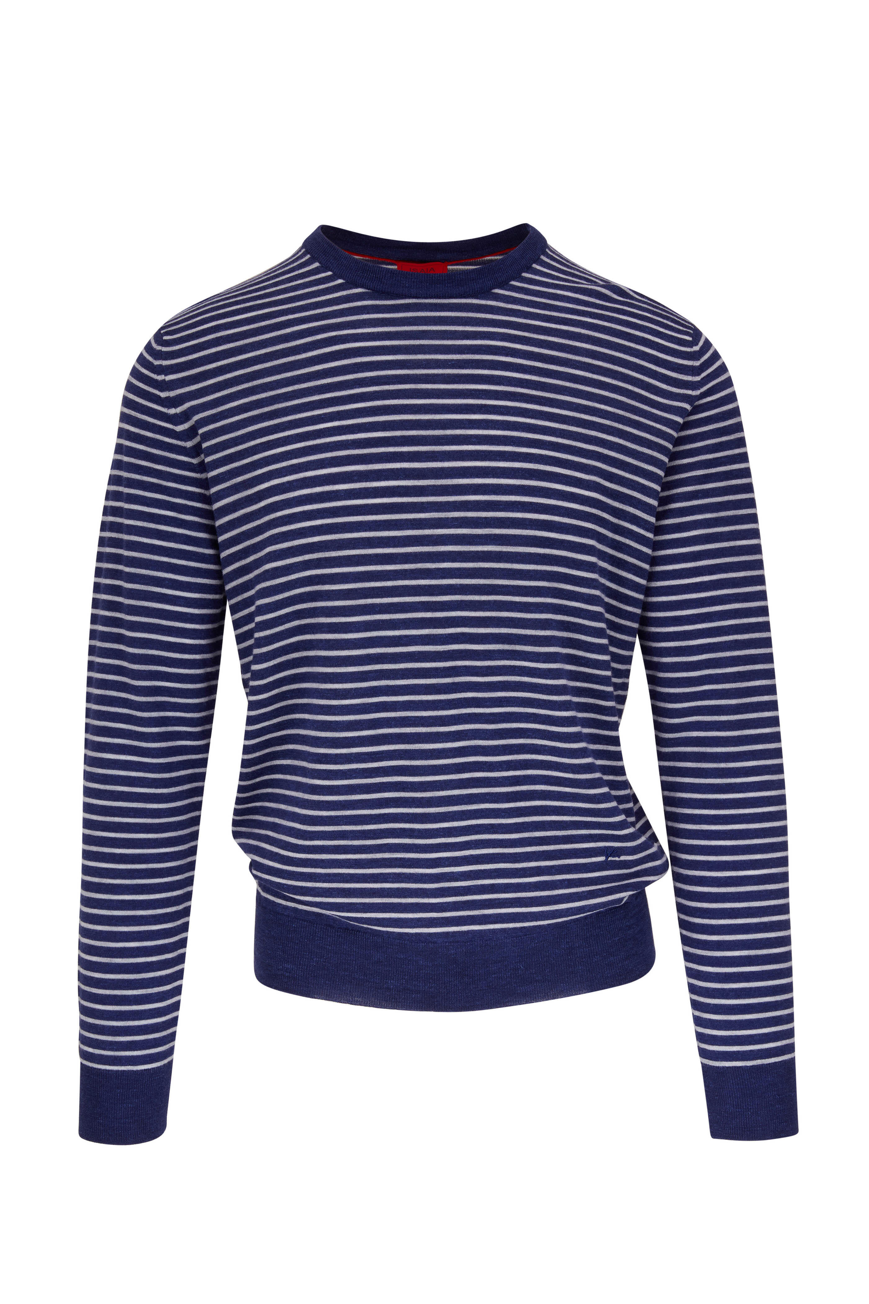 Isaia - Navy Blue & White Stripe Wool Blend Sweater