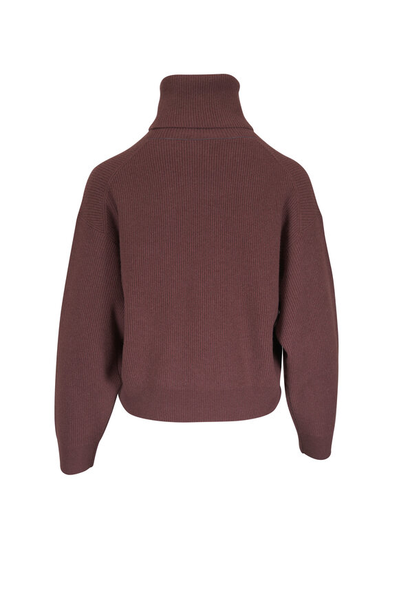 Brunello Cucinelli Chocolate English Rib Turtleneck Sweater - view 3
