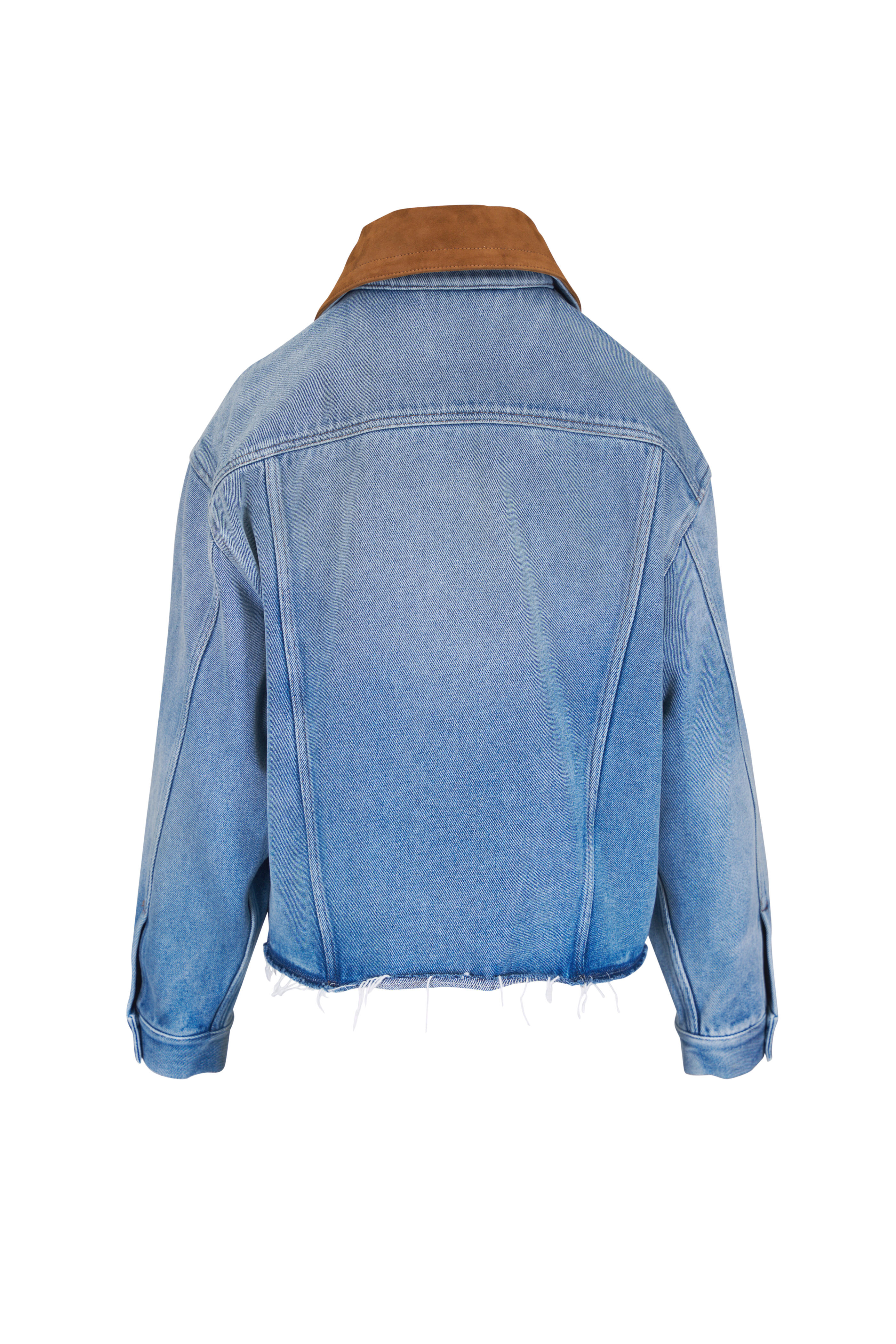 Miu Miu - Oversized Suede Collar Denim Jacket - view 4