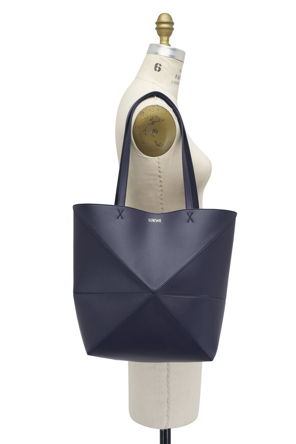 Loewe - Medium Puzzle Fold Abyss Blue Leather Tote