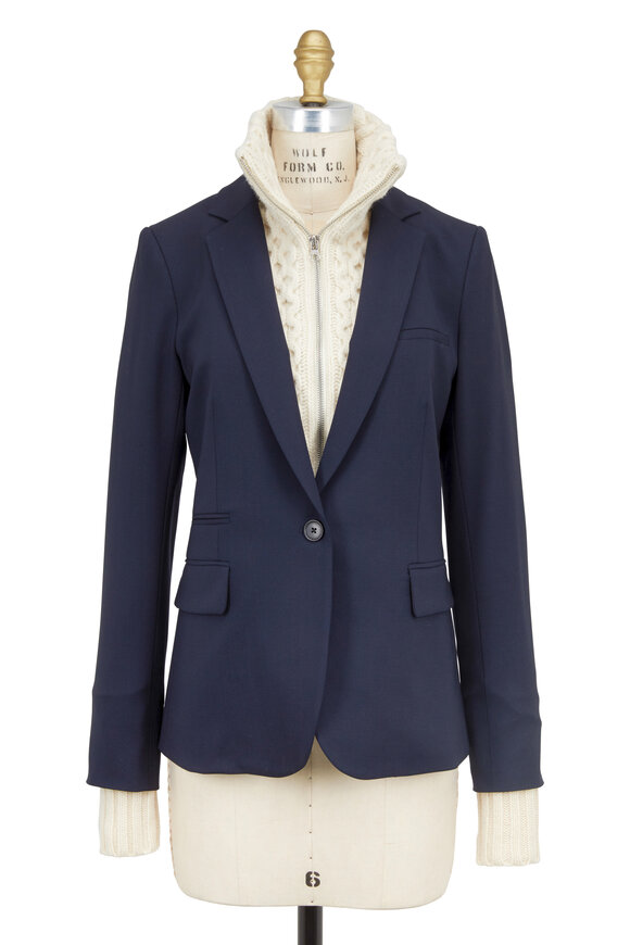 Veronica Beard - Navy Blue Wool Blazer With Upstate Knit Dickey