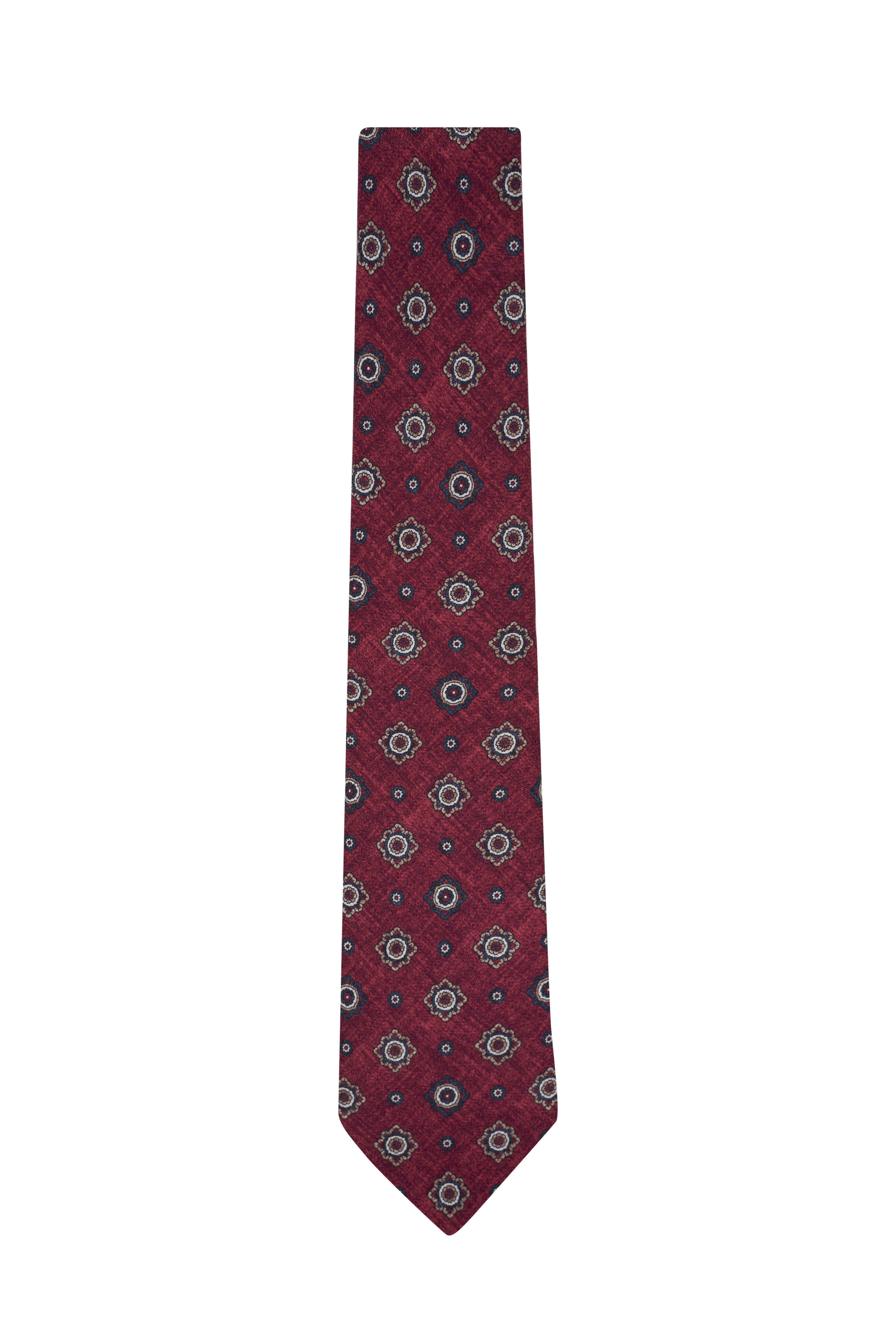 Kiton - Red Medallion Print Silk Necktie | Mitchell Stores