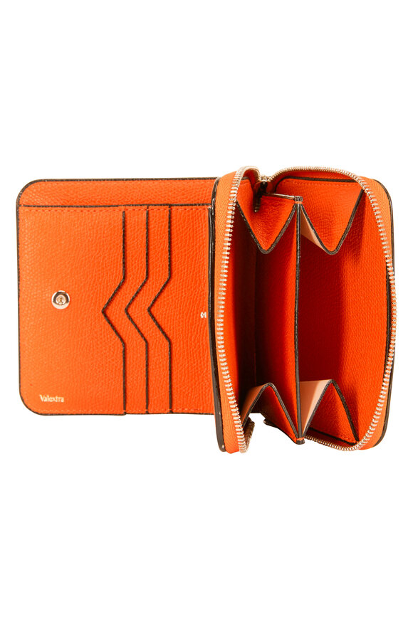 Valextra - Orange Grained Leather Double Wallet 