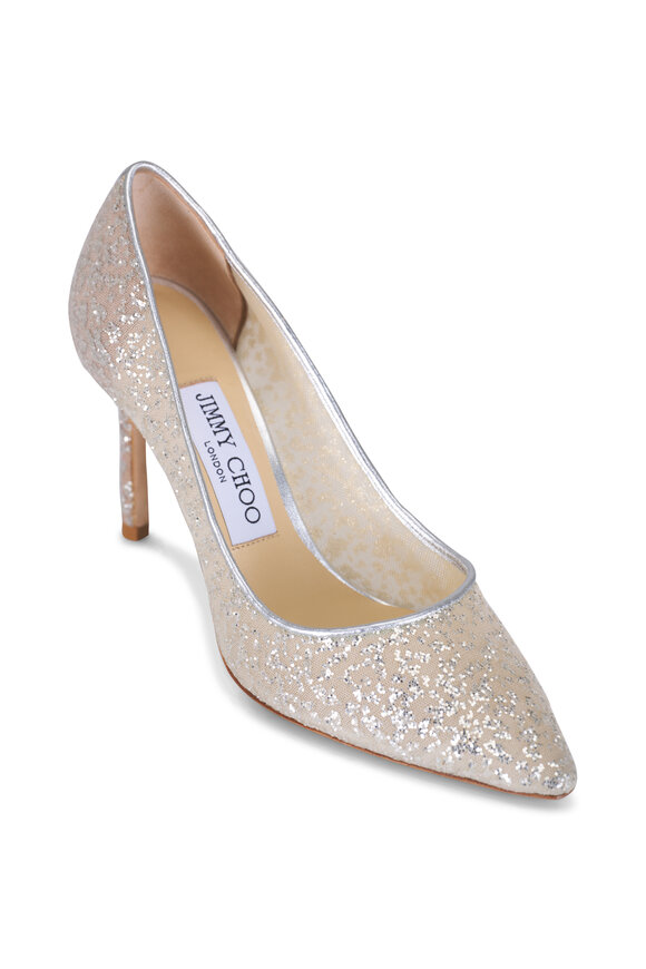 Jimmy Choo Romy Metallic Nappa Silver Heel, 85mm