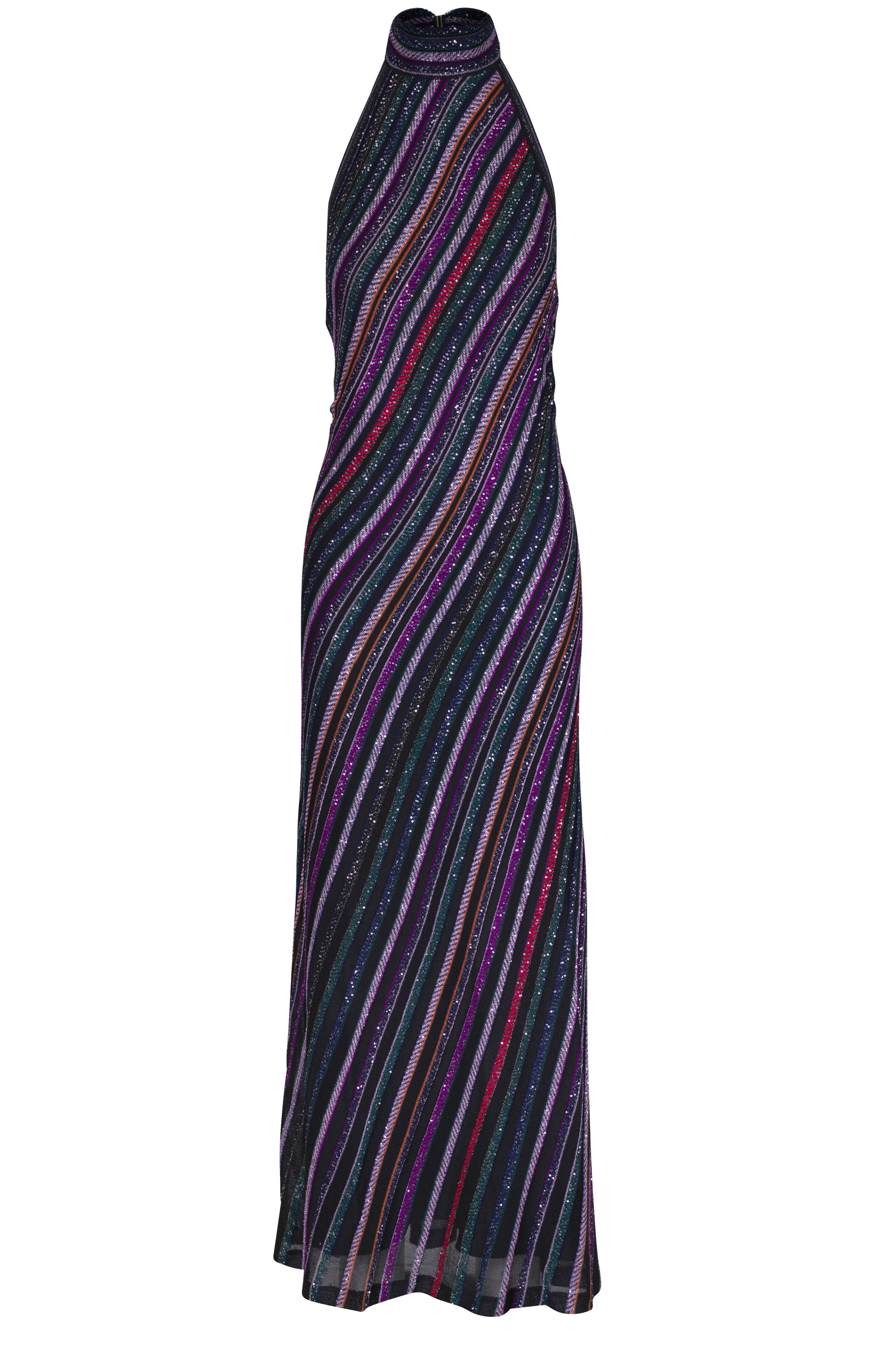 Missoni - Multicolor Mini Paillette Stripe Halter Maxi Dress