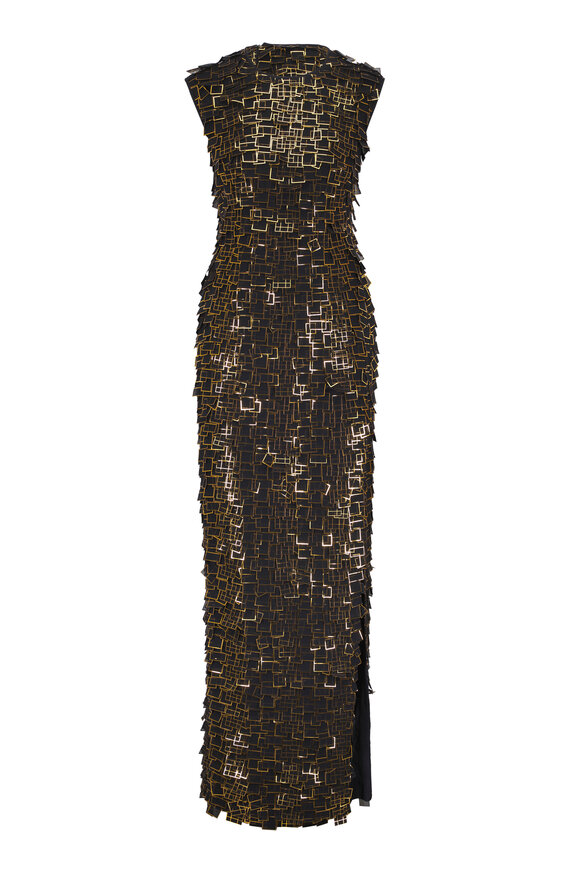Akris Black & Gold Frame Tile Organza Column Gown - view 1