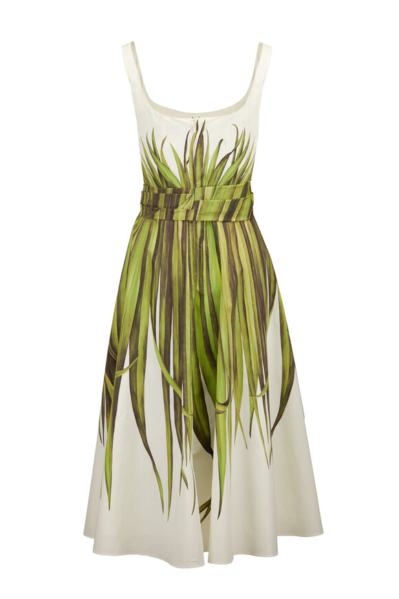Oscar de la Renta Palm Leaves Cotton Poplin Midi Dress - view 2