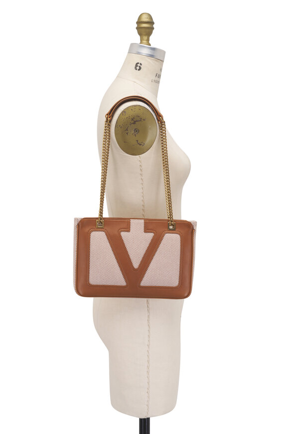 Valentino Garavani Small Viva Superstar Brown & Natural Canvas Tote - view 5