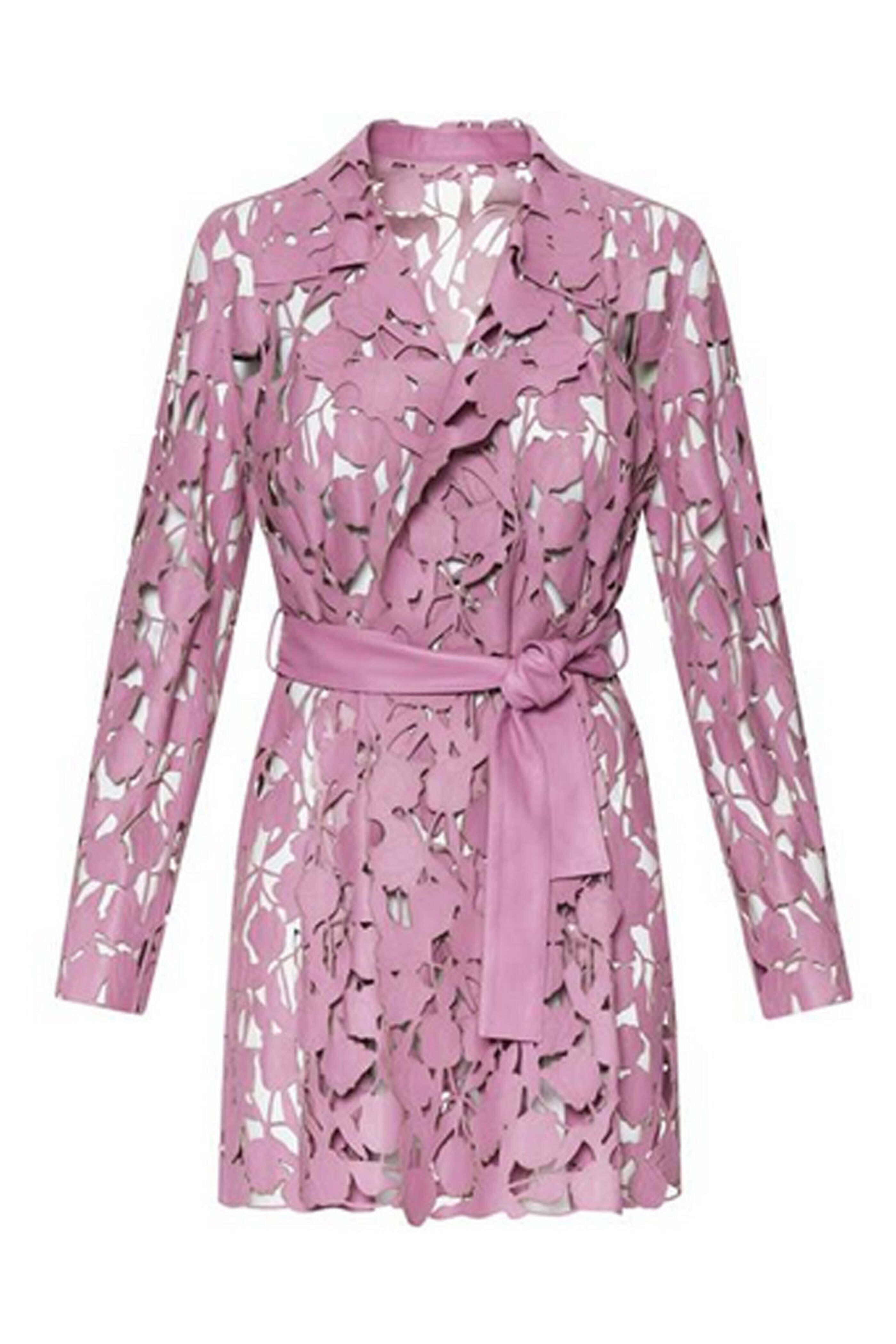 Oscar de la Renta - Rose Leather Tulip Lasercut Trench Coat