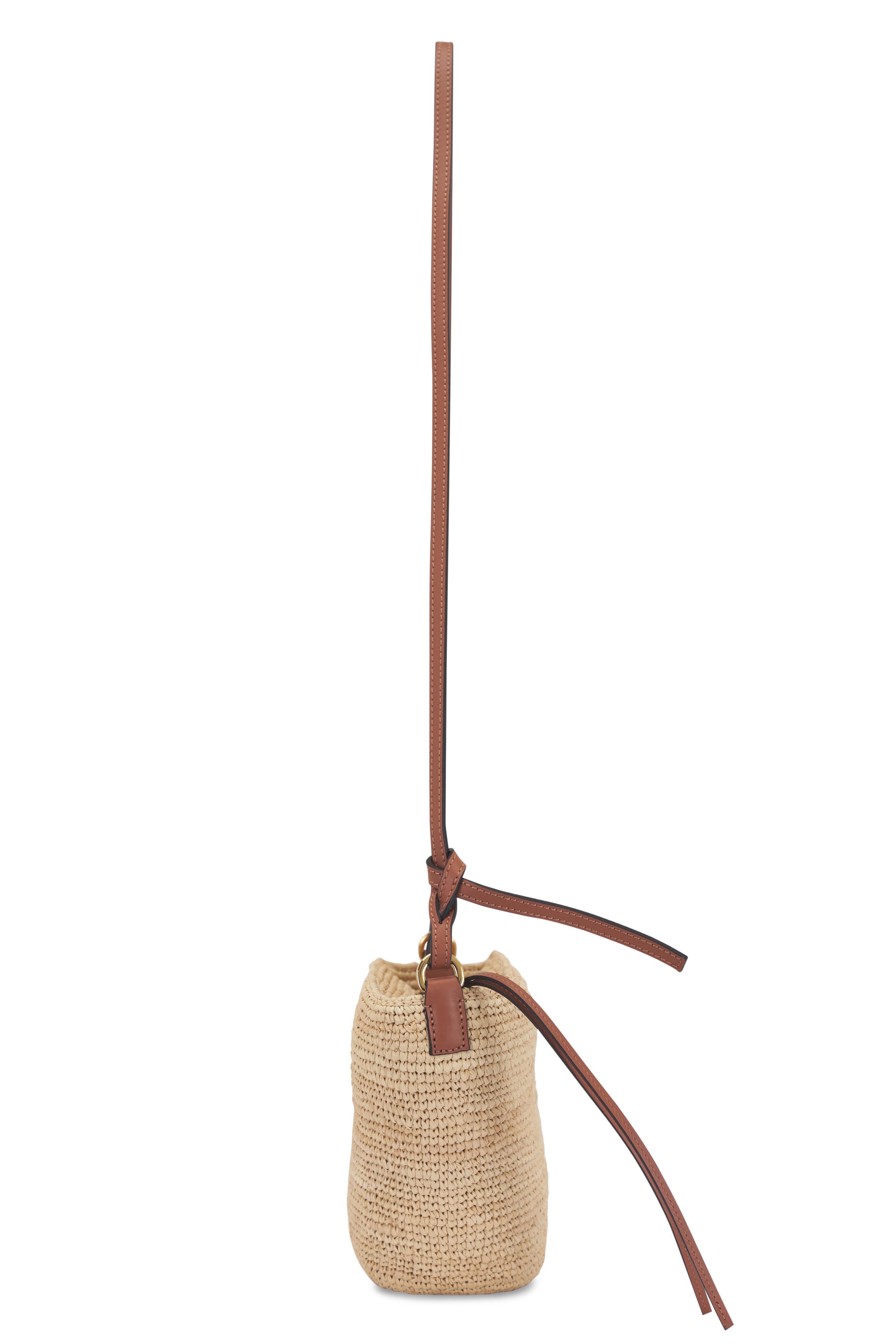 Loewe - Slit Pochette Neutral Rafia & Leather Bag