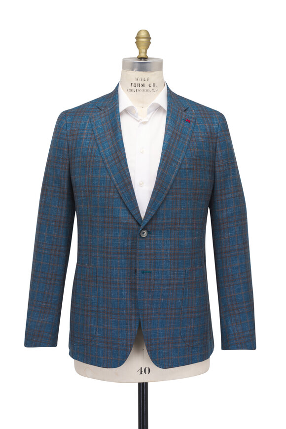 Isaia Teal & Brown Plaid Sportcoat - view 1