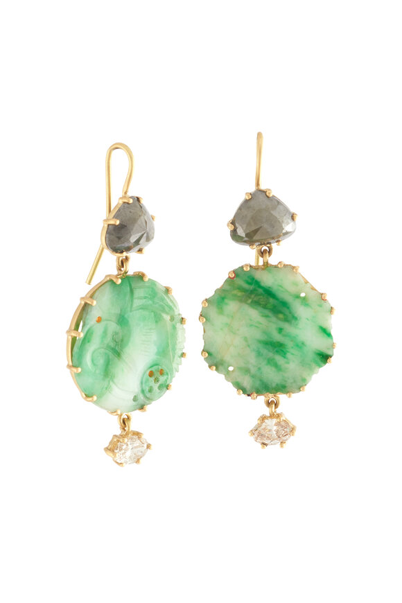 Sylva & Cie Vintage Jade & Diamond Drop Earrings - view 1