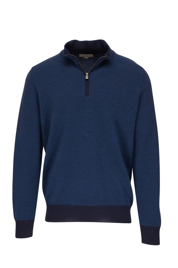 Canali - Blue Wool Quarter-Zip Pullover